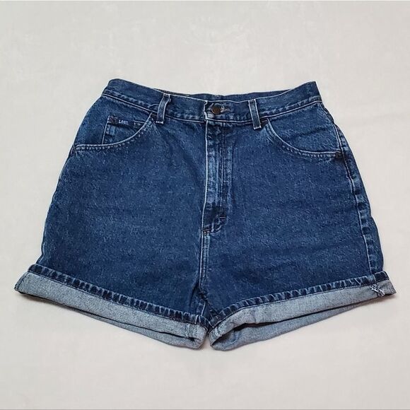 VINTAGE Lee Dark Wash Stone Wash Extra High Rise Loose Fit Cotton Denim Shorts - Picture 4 of 13